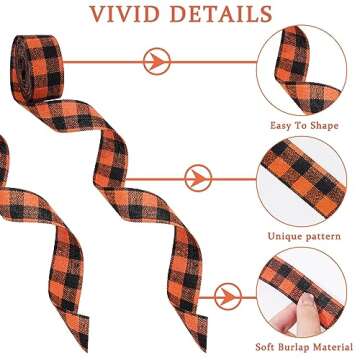 Whaline 10 Rolls 50 Yards Plaid Burlap Ribbon Rolls 1 Inch Fall Wrapping Ribbon Thanksgiving Ribbon Autumn Decorative Ribbon for Autumn Harvest Thanksgiving Wreath Decoration