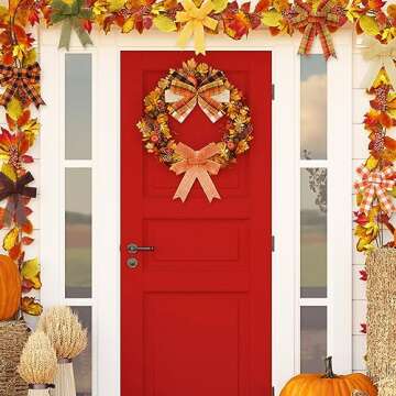 Whaline 10 Rolls 50 Yards Plaid Burlap Ribbon Rolls 1 Inch Fall Wrapping Ribbon Thanksgiving Ribbon Autumn Decorative Ribbon for Autumn Harvest Thanksgiving Wreath Decoration