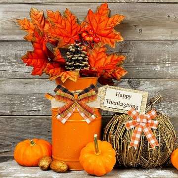 Whaline 10 Rolls 50 Yards Plaid Burlap Ribbon Rolls 1 Inch Fall Wrapping Ribbon Thanksgiving Ribbon Autumn Decorative Ribbon for Autumn Harvest Thanksgiving Wreath Decoration