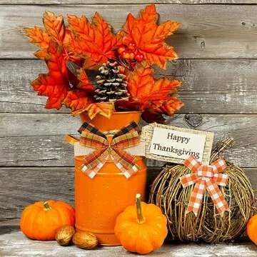 Whaline 10 Rolls 50 Yards Plaid Burlap Ribbon Rolls 1 Inch Fall Wrapping Ribbon Thanksgiving Ribbon Autumn Decorative Ribbon for Autumn Harvest Thanksgiving Wreath Decoration