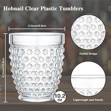 Tanlade 16 Pcs Hobnail Drinking Glasses Vintage Drinkware Acrylic Wine Glasses Old Fashioned Plastic...