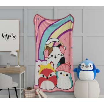 Squishmallows Kids Bedding Super Soft Micro Raschel Throw, 46 in x 60 in, By Franco, Prints may vary as on cloud nine pattern/do not disturb pattern