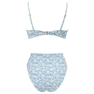 MOSHENGQI Women Bandeau High Waisted Bikini Push Up High Cut Swimsuits (M, Blue Ditsy Floral)