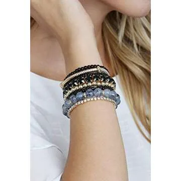 RIAH FASHION Multi Color Stretch Beaded Stackable Bracelets - Layering Bead Strand Statement Wrap Ba...