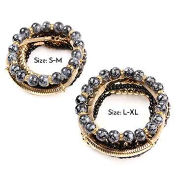 RIAH FASHION Multi Color Stretch Beaded Stackable Bracelets - Layering Bead Strand Statement Wrap Bangles (Original - Black, 7.0 Inches)