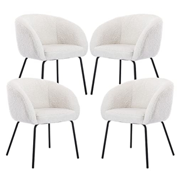 DUOMAY Modern Faux Fur Barrel Dining Chair Set of 4, Upholstered Accent Side Chair Makeup Vanity Cha...
