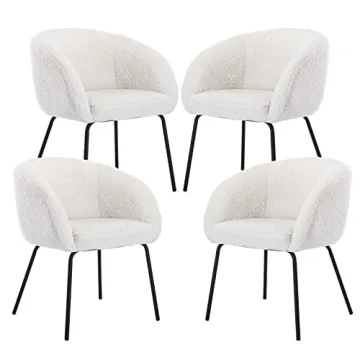 DUOMAY Modern Faux Fur Barrel Dining Chair Set of 4, Upholstered Accent Side Chair Makeup Vanity Cha...
