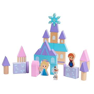 Just Play Disney Wooden Toys Frozen Arendelle Castle Block Set, 30+ Pieces Include Elsa, Anna, and O...
