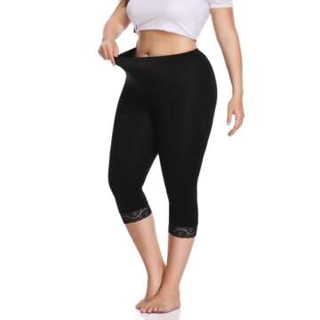 Stylish Women's Plus Size Capri Leggings - Lace Trim, Soft & Stretchy