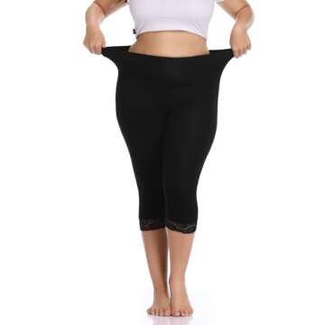 Women's Plus Size Capri Leggings with Lace Trim