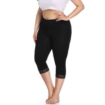 Women's Plus Size Capri Leggings with Lace Trim