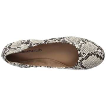 Amazon Essentials Women's Belice Ballet Flat, Black White Faux Snake Skin, 9