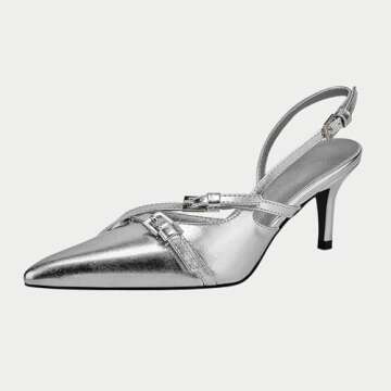 Yishaweiqi Slingback Kitten Heels for Women Buckle Strap Pointed Toe Dress Pumps Shoes Slip On Heele...