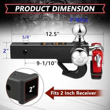 5 in 1 Trailer Hitch Tri-Ball Mount withHook&Pin&Rotatable Tow Shackle ，Fits 2" Receiver with Chrome Hitch Ball(1-7/8",2",2-5/16"), 10,000LBS MAX GTW, Red-X-2220-RS