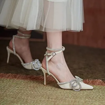 Arqa Rhinestone Bow Heels: Elegant Wedding Pumps for Women