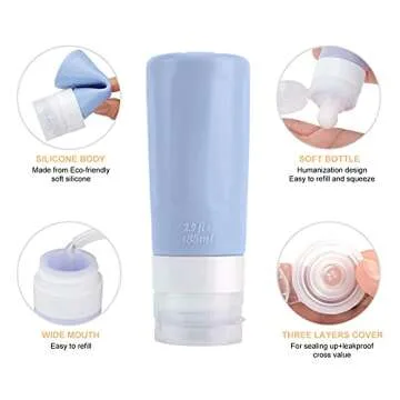 Beveetio Travel Bottles TSA Approved 15 Pack,2.9oz Silicone Refillable Size Containers, BPA Free Travel Tubes Toiletries for Cosmetic Shampoo Cream Conditioner Lotion Soap（2.9 OZ Colorful）