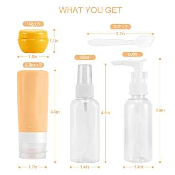 Beveetio Travel Bottles TSA Approved 15 Pack,2.9oz Silicone Refillable Size Containers, BPA Free Travel Tubes Toiletries for Cosmetic Shampoo Cream Conditioner Lotion Soap（2.9 OZ Colorful）