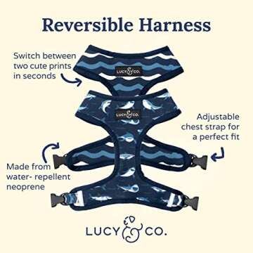 Reversible Dog Harness Walking Halter with Shark Attack Design - Premium Adjustable Vest for Small t...