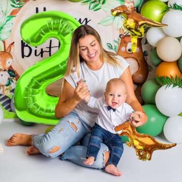 LEBERY 40 Inch Dinosaur Number 2 Balloon for Kids