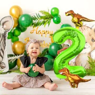 LEBERY 40 Inch Dinosaur Number 2 Balloon for Kids