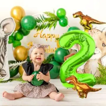 LEBERY 40 Inch Dinosaur Number 2 Balloon for Kids