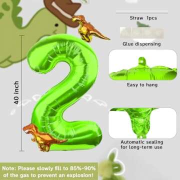 LEBERY 40 Inch Dinosaur Number 2 Balloon for Kids