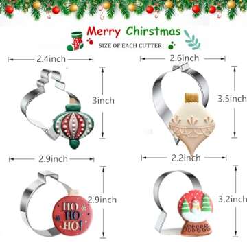 Q-BAKER Christmas Ornaments Cookie Cutters, 4PCS Stainless Steel Snow Globe,Round Ornament,Teardrop Bauble, Finial Shapes with Decorating Instructions