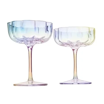Khen Flower Vintage Wavy Glass Coupes Set of 2 Iridescent