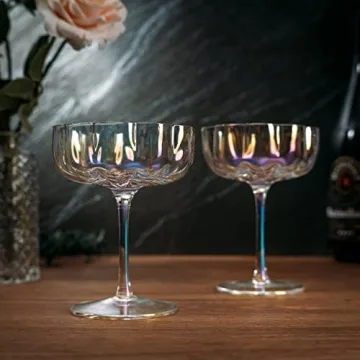 Khen Flower Vintage Wavy Glass Coupes Set of 2 Iridescent