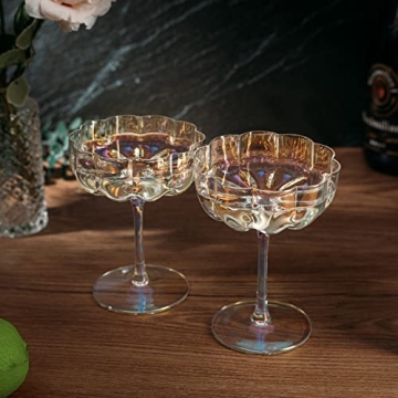 Khen Flower Vintage Wavy Glass Coupes Set of 2 Iridescent