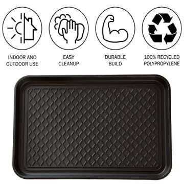 All-Weather Indoor/Outdoor Boot Tray - Weather-Resistant Hard Plastic Shoe Mat with Raised Edge for ...