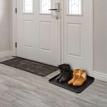 All-Weather Indoor/Outdoor Boot Tray - Weather-Resistant Hard Plastic Shoe Mat with Raised Edge for Entryways, Decks, and Patios by Stalwart (Black)