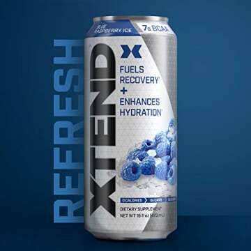 XTEND Carbonated Zero Sugar Hydration & Recovery Drink, Branched Chain Amino Acids, Electrolytes + Performance BCAAs, Blue Raspberry Ice, 16 Ounce Cans (Pack of 12)