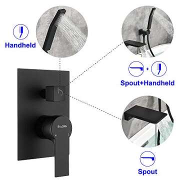 SHAMANDA Waterfall Wall Mounted Bathtub Faucet with Hand Shower, Bathroom Single Handle Tub Faucet M...