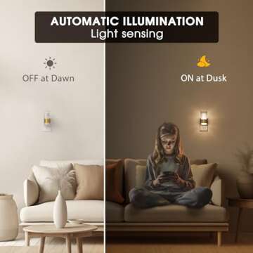 Night Light Plug into Wall, Soft Light LED Night Lights with Dusk to Dawn Auto Light Sensor, 0-100LM Adjustable Brightness Nightlight, Wall Sconce-Style Design for Bedroom Hallway, 2 Pack