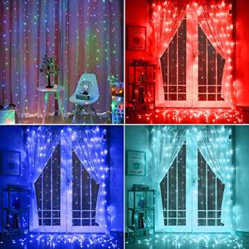 Twinkle Star 300 LED Window Curtain Lights, Christmas Rainbow RGB Color Changing 64 Functional Backd...