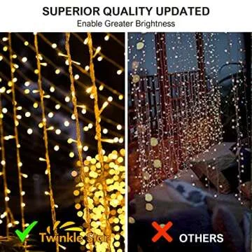 Twinkle Star 300 LED Window Curtain Lights, Christmas Rainbow RGB Color Changing 64 Functional Backdrop Light with Remote, Colorful Icicle String Light for Wedding, Party, Outdoor Indoor Decor