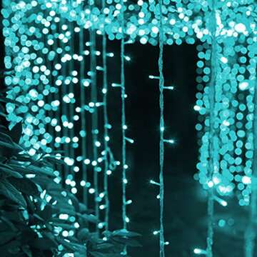 Twinkle Star 300 LED Window Curtain Lights, Christmas Rainbow RGB Color Changing 64 Functional Backdrop Light with Remote, Colorful Icicle String Light for Wedding, Party, Outdoor Indoor Decor