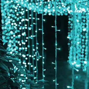 Twinkle Star 300 LED Window Curtain Lights, Christmas Rainbow RGB Color Changing 64 Functional Backdrop Light with Remote, Colorful Icicle String Light for Wedding, Party, Outdoor Indoor Decor