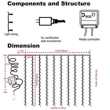 Twinkle Star 300 LED Window Curtain Lights, Christmas Rainbow RGB Color Changing 64 Functional Backdrop Light with Remote, Colorful Icicle String Light for Wedding, Party, Outdoor Indoor Decor