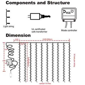 Twinkle Star 300 LED Window Curtain Lights, Christmas Rainbow RGB Color Changing 64 Functional Backdrop Light with Remote, Colorful Icicle String Light for Wedding, Party, Outdoor Indoor Decor