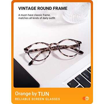 TIJN Blue Light Blocking Glasses Men Women Vintage Thick Round Rim Frame Eyeglasses(Marble Tortoise)