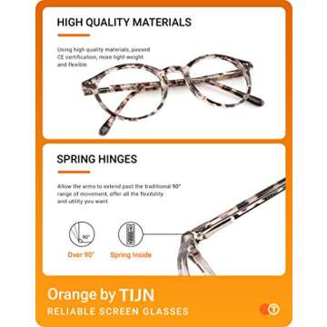TIJN Blue Light Blocking Glasses Men Women Vintage Thick Round Rim Frame Eyeglasses(Marble Tortoise)