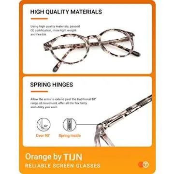 TIJN Blue Light Blocking Glasses Men Women Vintage Thick Round Rim Frame Eyeglasses(Marble Tortoise)