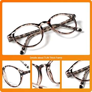 TIJN Blue Light Blocking Glasses Men Women Vintage Thick Round Rim Frame Eyeglasses(Marble Tortoise)