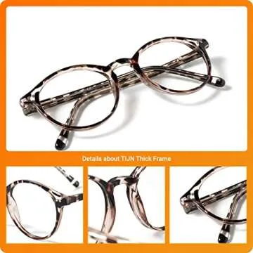 TIJN Blue Light Blocking Glasses Men Women Vintage Thick Round Rim Frame Eyeglasses(Marble Tortoise)