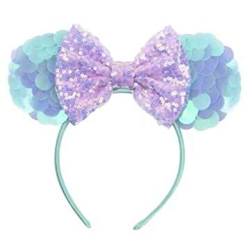 CLGIFT Ariel Mickey Ears - Handmade Purple Flexible Headband, One Size Fits All - Perfect for Hallow...