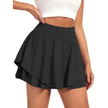 IUGA Tennis Skirt Pleated Skorts for Woman Double Ruffle Golf Skirts for Women Skort with Pockets Tummy Control Athletic Skirt Black