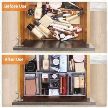 Yeeyuue 3 Tier Drawer Organizer - Expandable Junk Drawer Organizer - Small Drawer Organizer - Multi Level Folding Smart Drawer Organizer for Makeup, Jewelry, Desk, Office Drawers(1 Row 3 Tier-Grey）