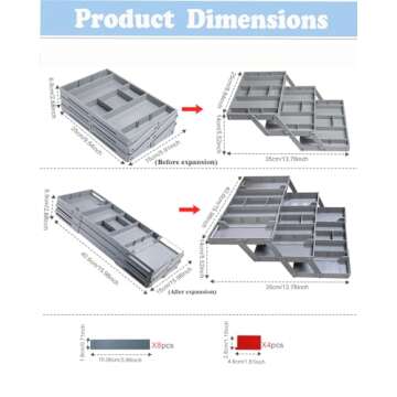 Yeeyuue 3 Tier Drawer Organizer - Expandable Junk Drawer Organizer - Small Drawer Organizer - Multi Level Folding Smart Drawer Organizer for Makeup, Jewelry, Desk, Office Drawers(1 Row 3 Tier-Grey）